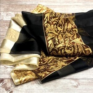 Ellen Tracy Black and Gold Sheer Scarf